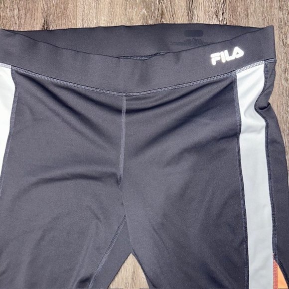 Fila Performance Pants Womens Medium Long Black White Orange Yoga Workout EUC - Picture 2 of 3